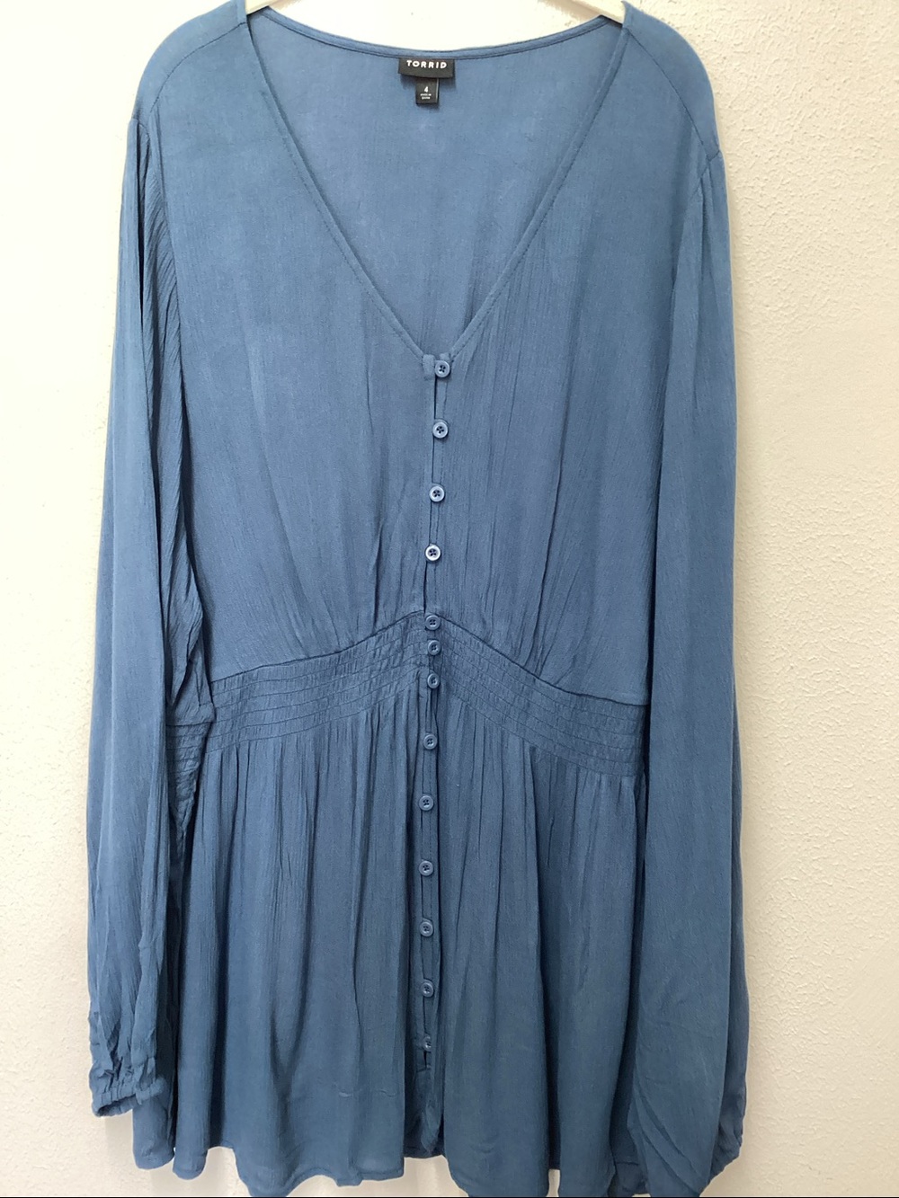 torrid Slate Blue V-Neck Button-Front Long Sleeve Dress